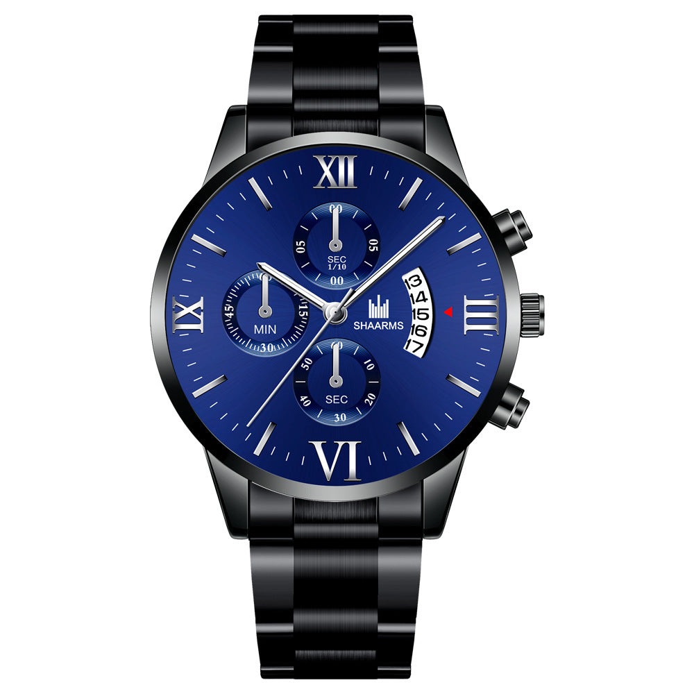 Fashion Men's Simple Steel Belt With Calendar Quartz Watch