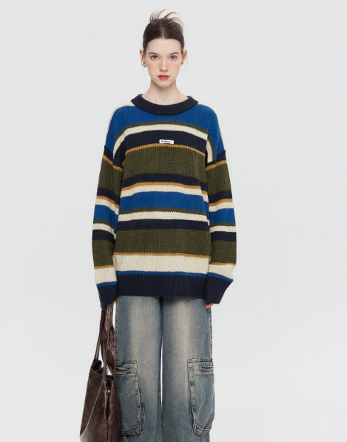 Vintage Stripe Sweater Loose And Idle Women