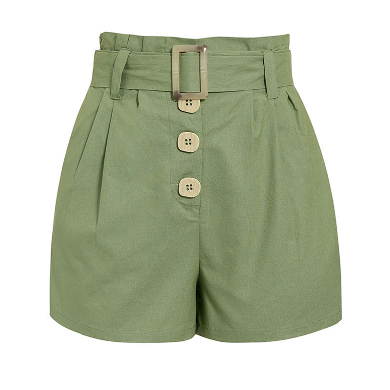 Cotton belt wild all-match high waist casual straight shorts