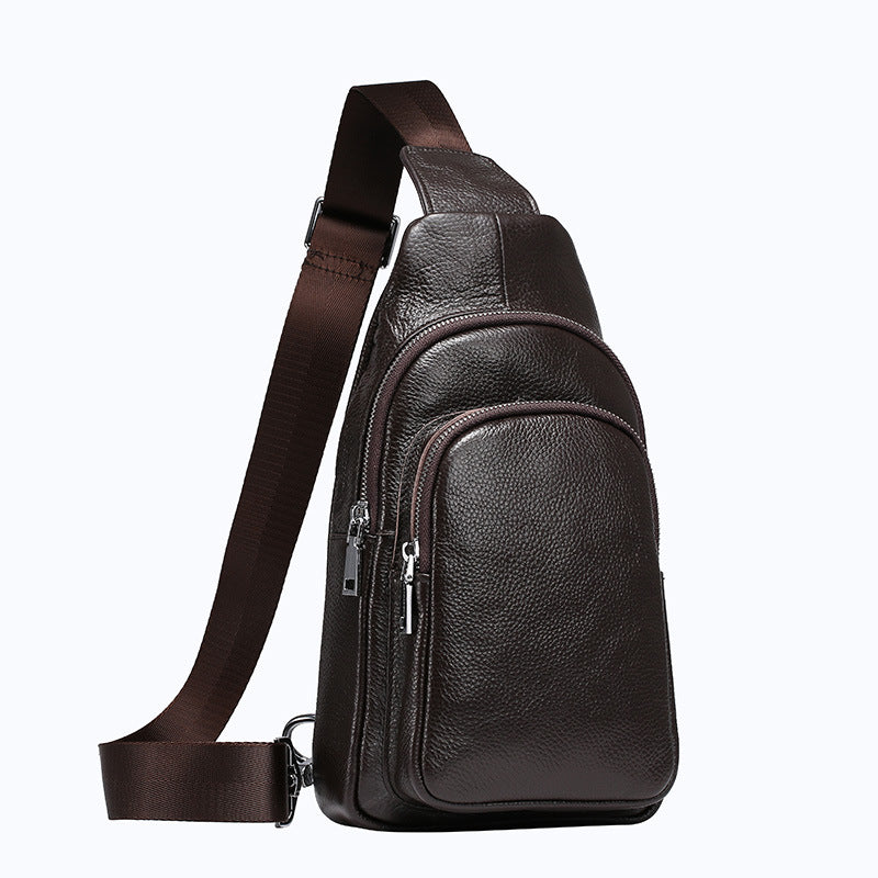 New winter men's chest pack new leather satchel business all-match shoulder bag