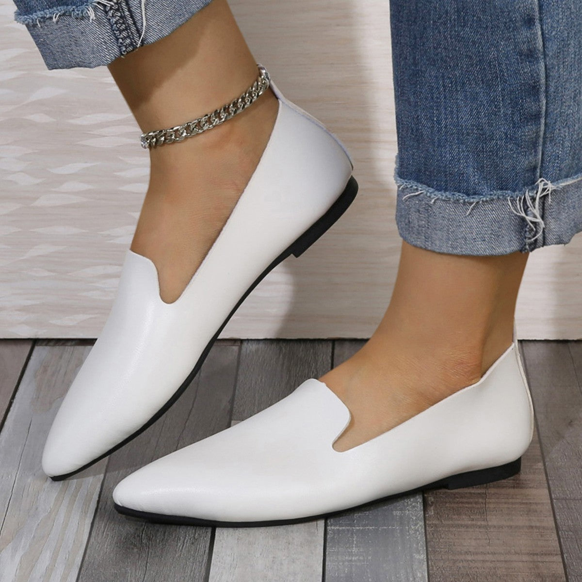Leather Flat Bottom Pumps Female Low-cut Plus Size