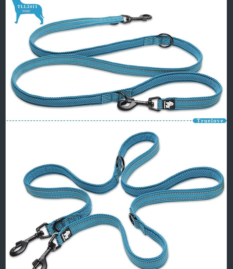 Pet Dog Multi-functional Hand Holding Rope Double-headed Outdoor Chain Crossbody Polyester Reflective