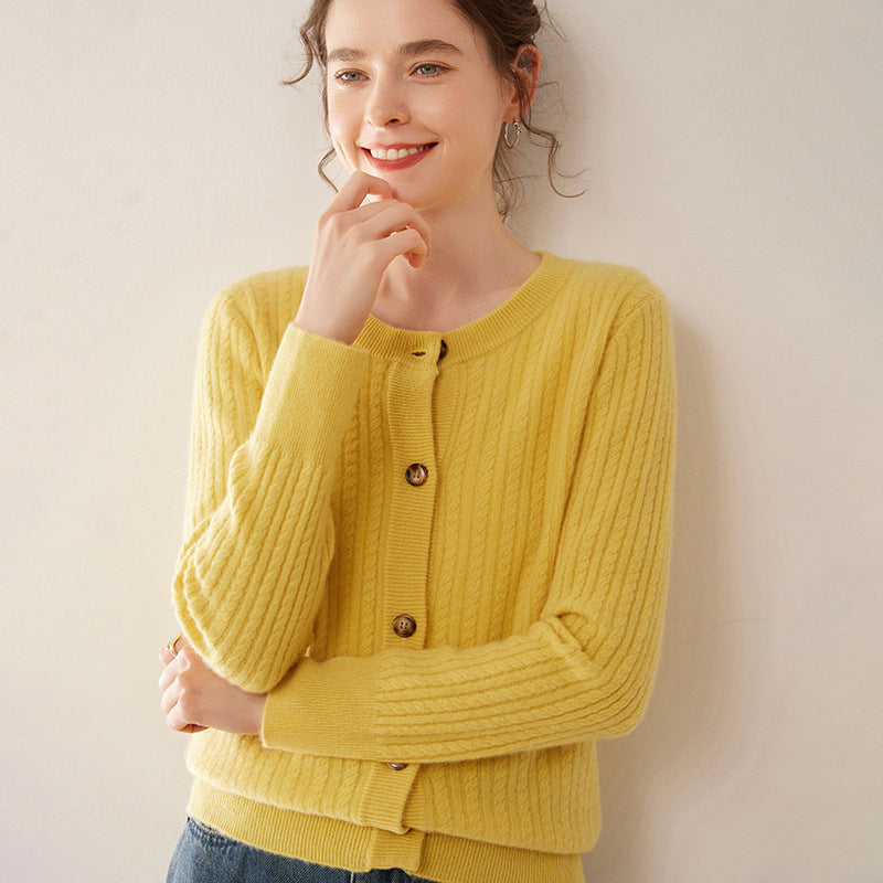 Round Neck Cashmere Cardigan Knitted Sweater Coat
