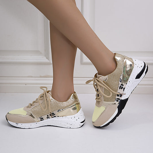 Fall New Thick-soled Leopard Print Color Matching Old Shoes
