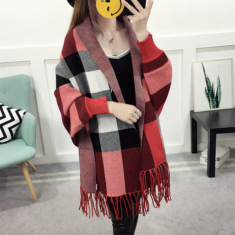 Cape-stil sjal med frynser sweaterjakke til damer