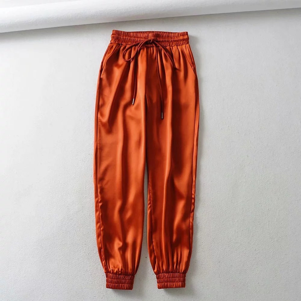 Elastic waist drawstring slacks