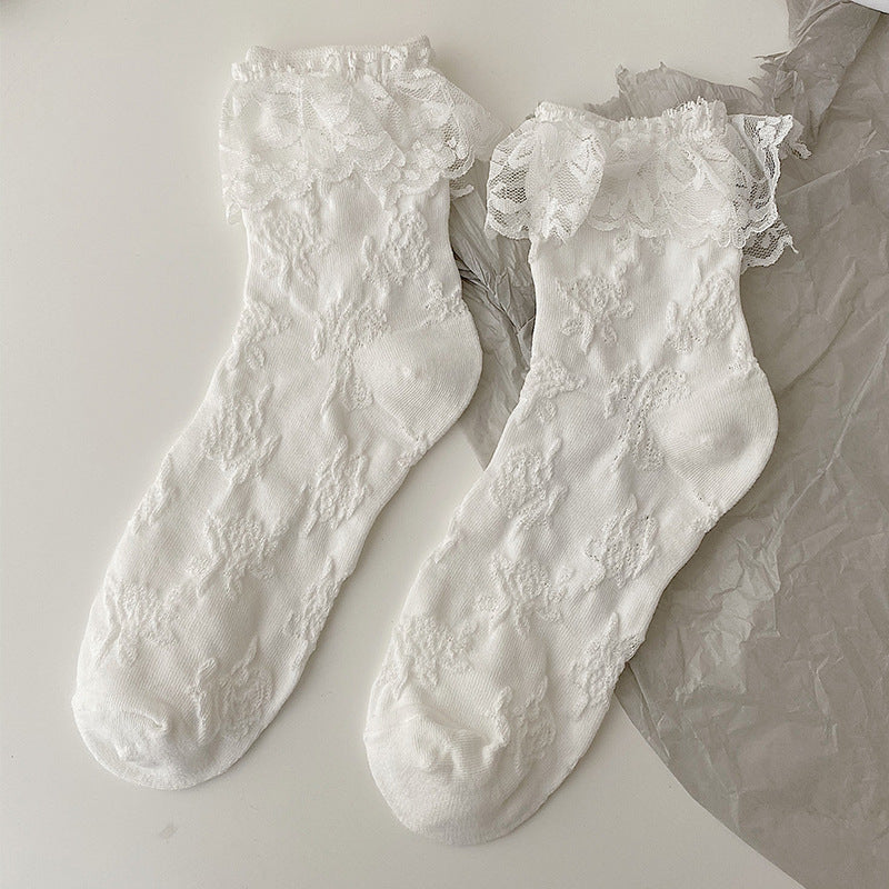 White Lolita Lace Socks Women's Mid Tube Cotton