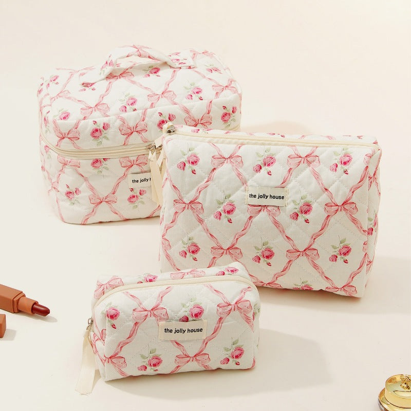 Bow Cotton Makeup Bag Ins Large Capacity Storage Wash Bag Good-looking Portable