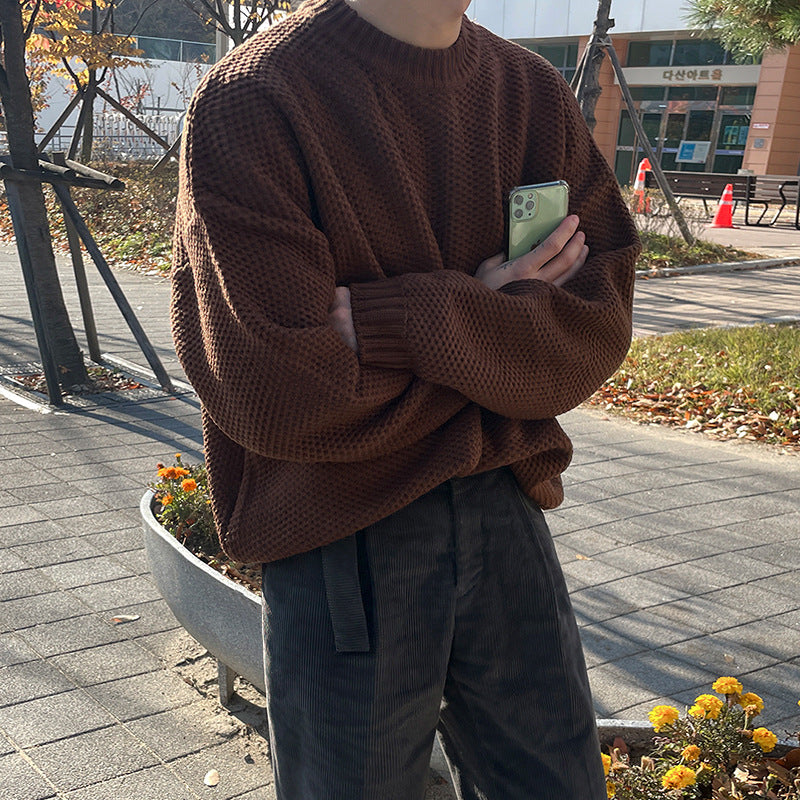 Men's Fashion Long Sleeve Solid Color Round Neck Sweater