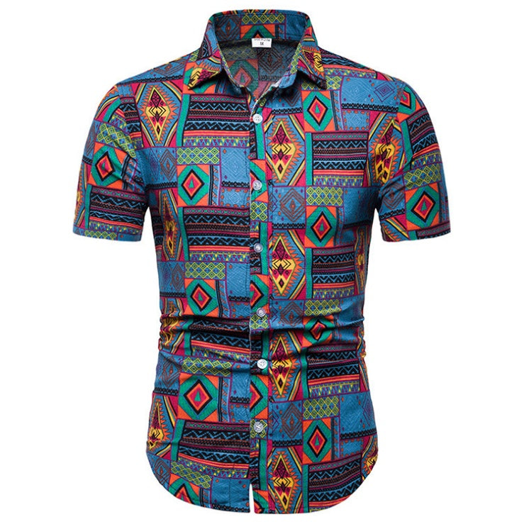 Summer casual fashion trend men's large printed shirt