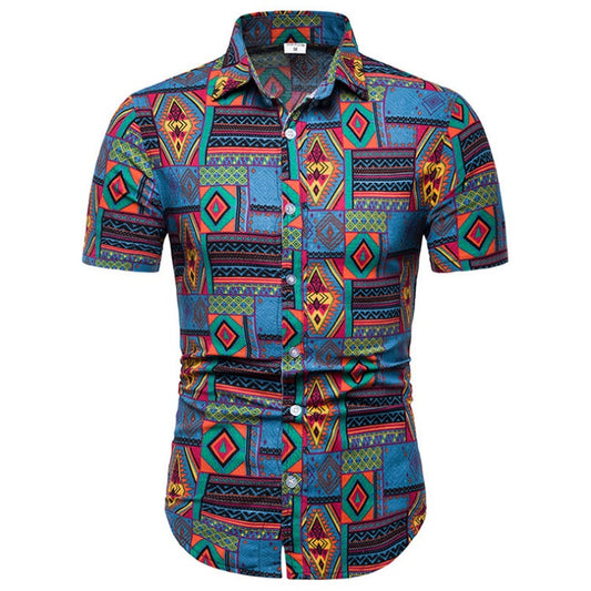 Summer casual fashion trend men's large printed shirt