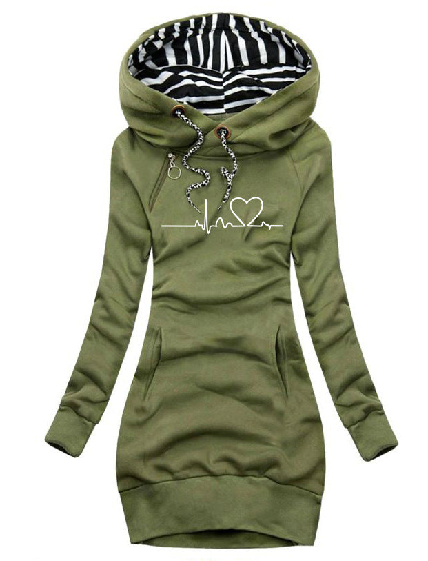 Lang hættetrøje med hjerteprint til kvinder sweatshirt pullover toppe
