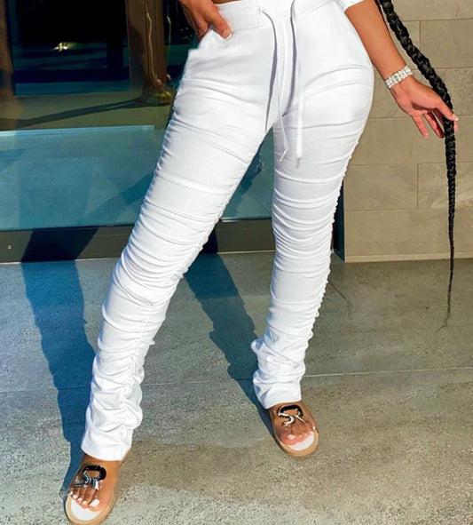 Da 1649b Pleated Lace-Up Skinny Casual Trousers