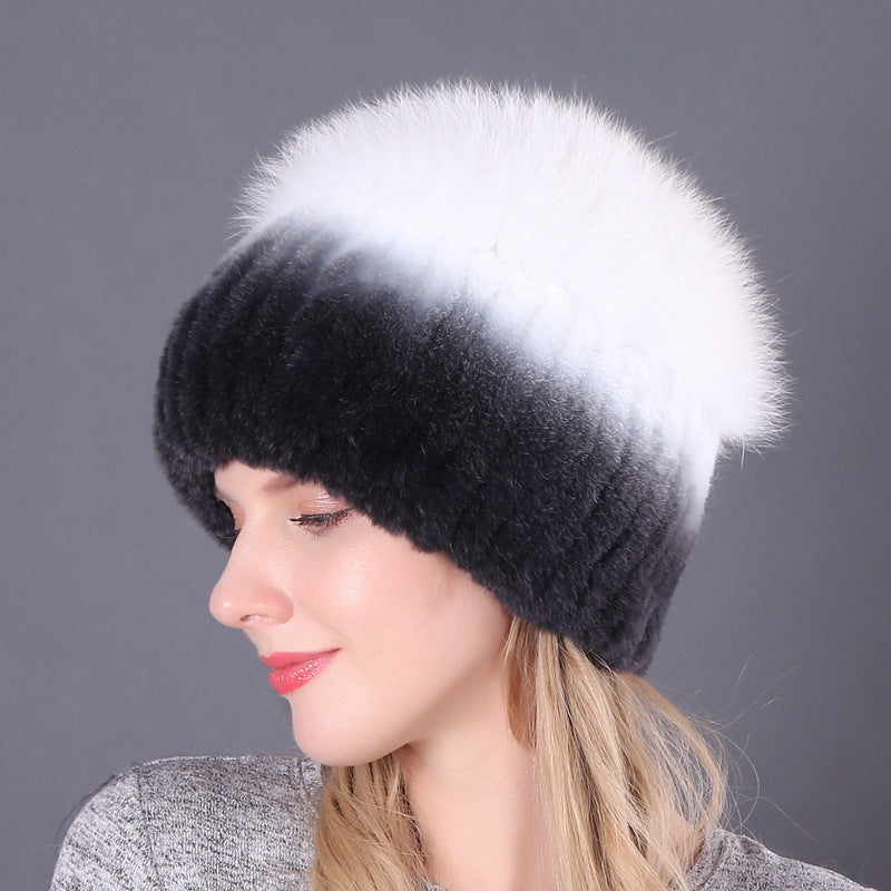 Womens Warmth-Retaining Rex Rabbit Fur Winter Hat
