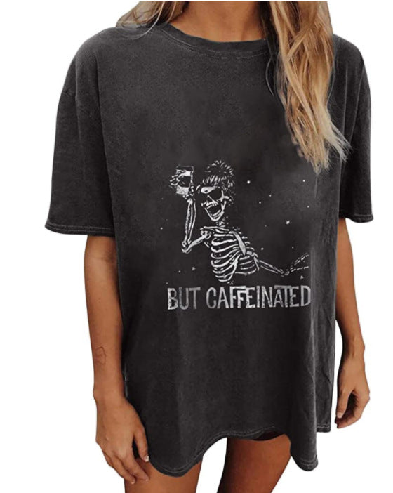 Women's Short Sleeved Vintage T-shirt Skull Print High Street Fashion