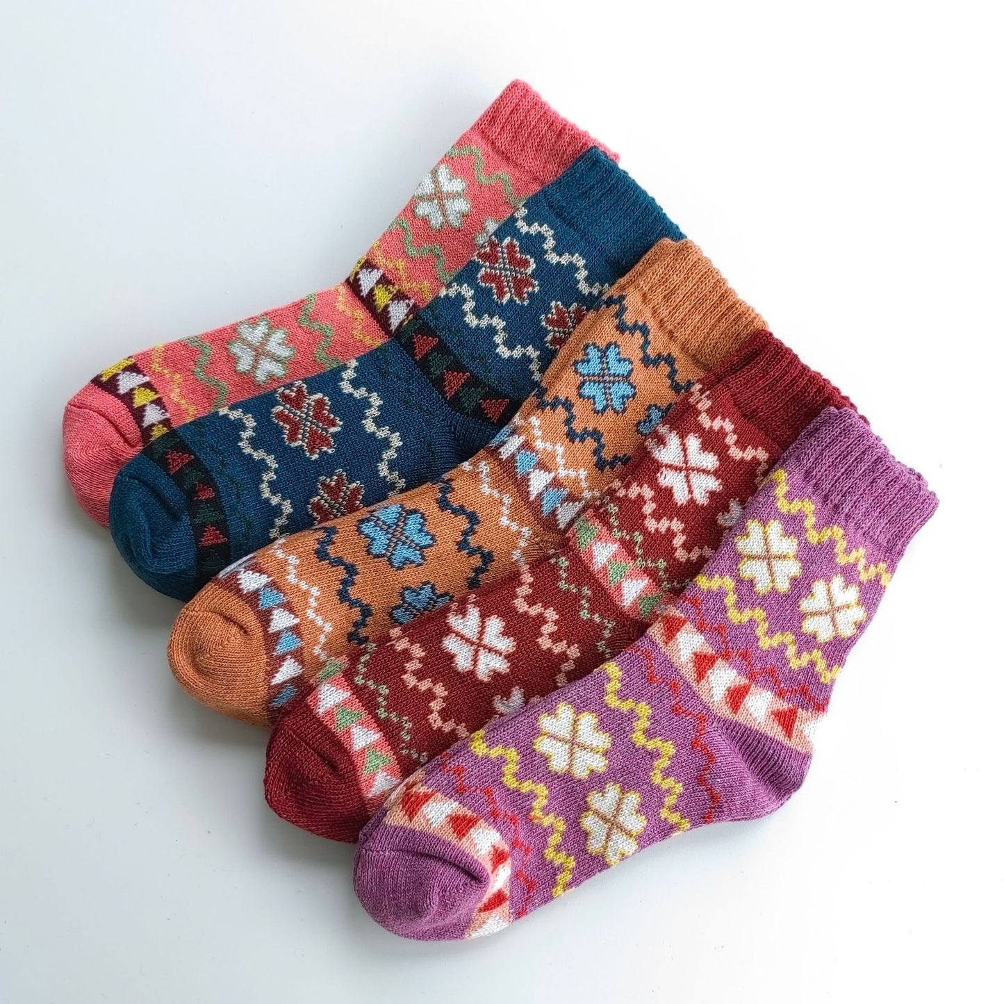 Winter Rhombus Wool Socks Thick Line Medium Tube