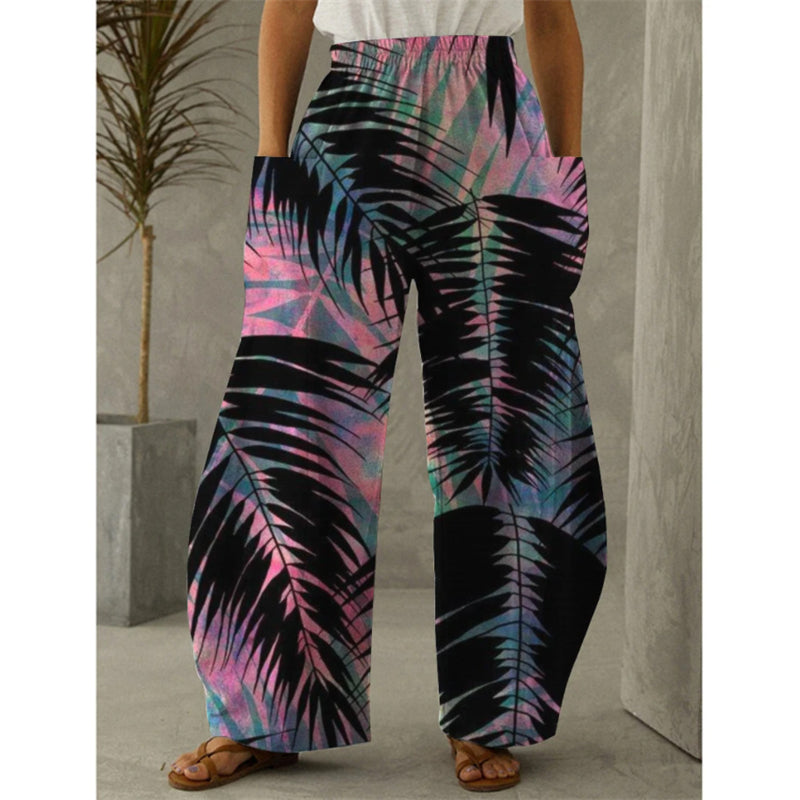 New Printed Wide-leg Pants Flower And Bird Loose Casual Wide-leg Trousers