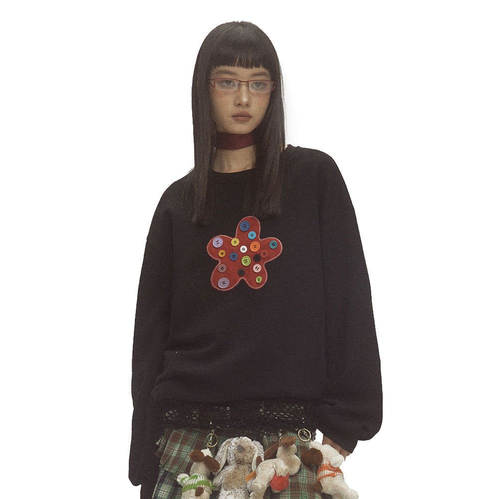 Flower Patch Loose Round Neck Sweater