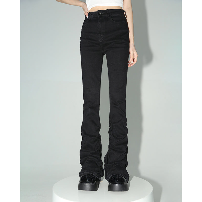 Black High-waisted Jeans Women's Autumn Design Flared Trousers