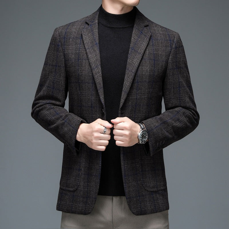 Mens Stylish Business-casual Plaid Blazer