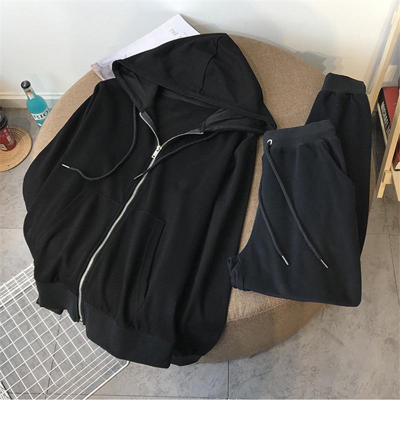 Kvinder Sweater Lynlås Hættetrøje Todelt Sæt Løst Fritidssæt