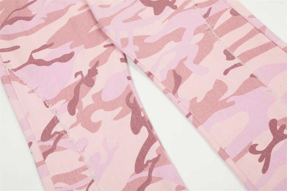 Female Stitching Edging Camouflage Bell-bottom Pants