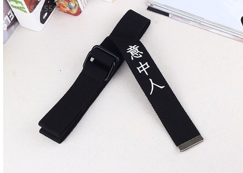 Funny text printed double buckle canvas belt