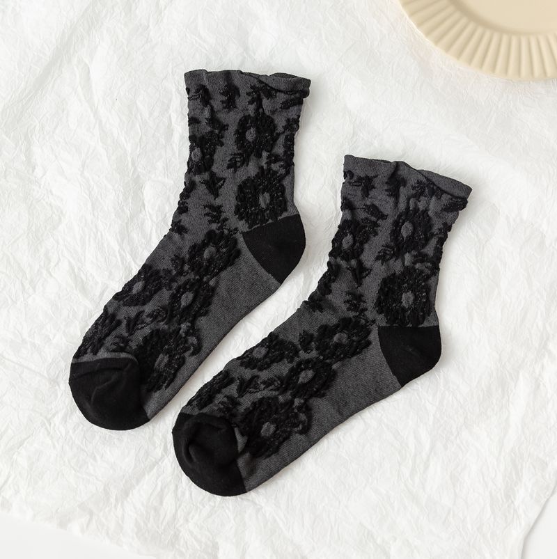 Ladies in tube socks retro small flower tube pile pile socks