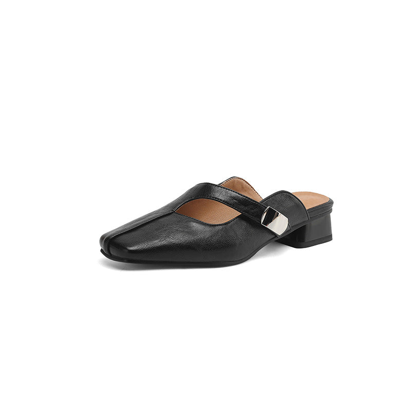 Leisure Low Heel British Style Square Head Outdoor Slippers