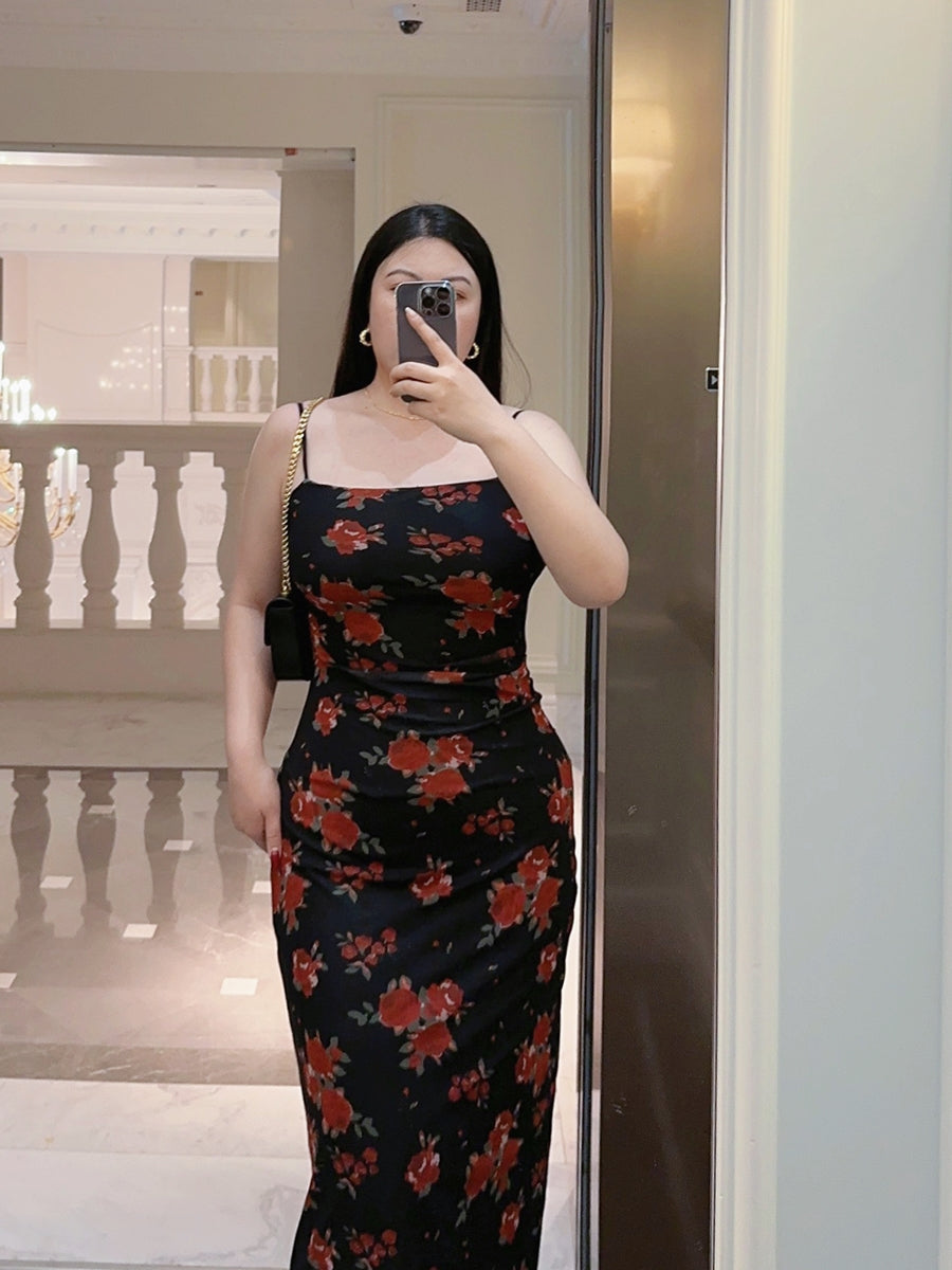 French Rose Mesh Suspended Dress