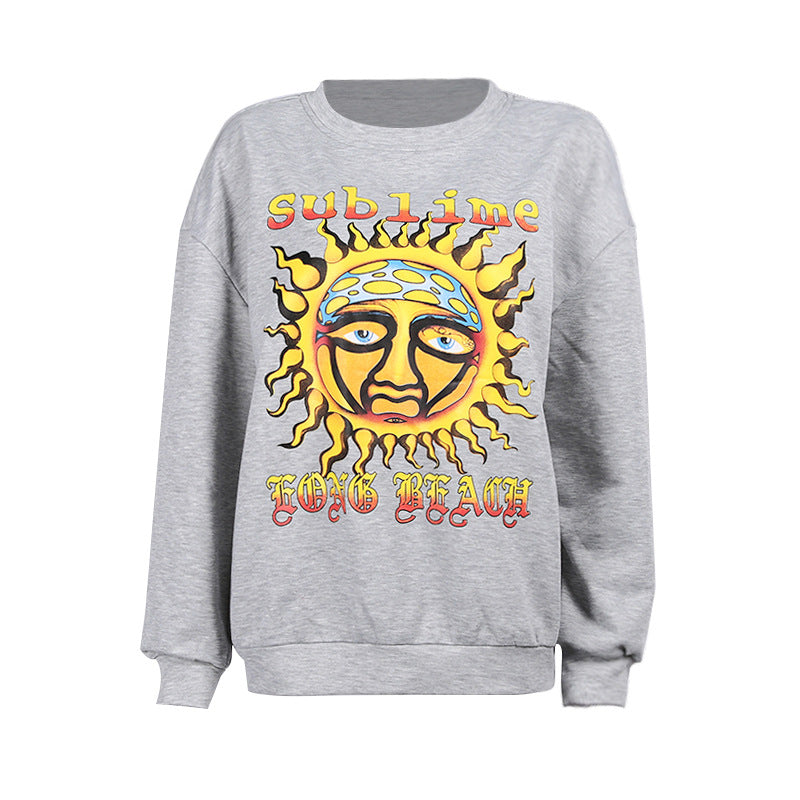 Women's Casual Loose Abstract Sun Letter Print Sweatshirt
