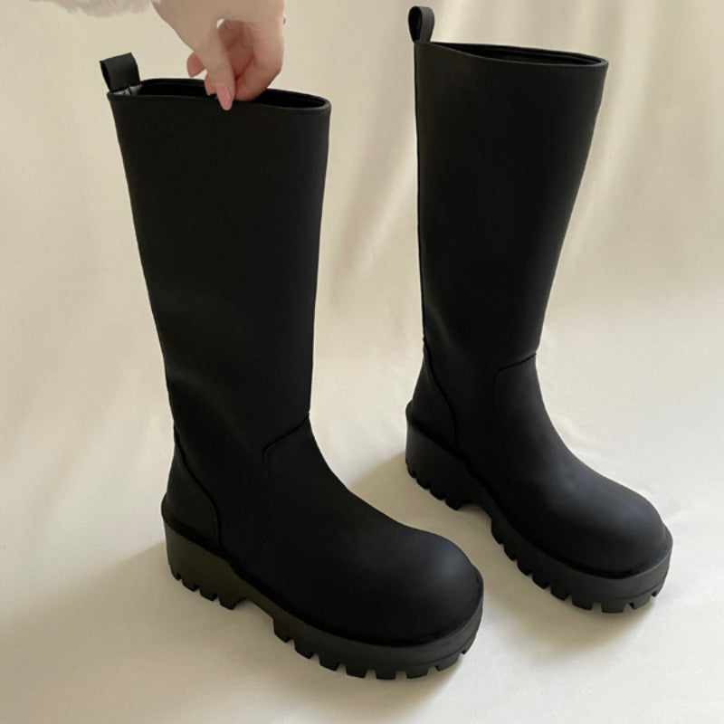 Black Fashion Women's Chunky Heel Ugly And Cute Big Boots