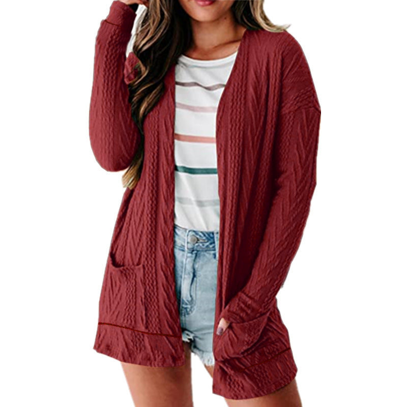 Loose-fitting Knitted Patchwork Sweater With Long Sleeves And A Cardigan-style Open Front