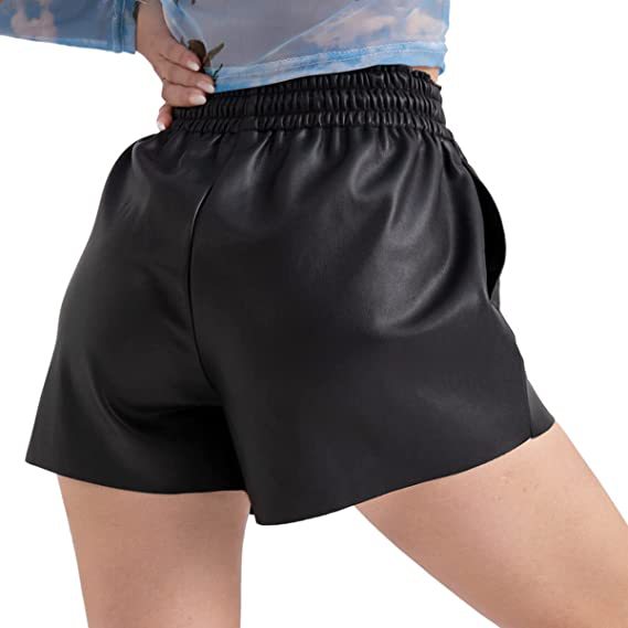 Casual Loose Drawstring Four Seasons Wear PU Elastic Leather Pants
