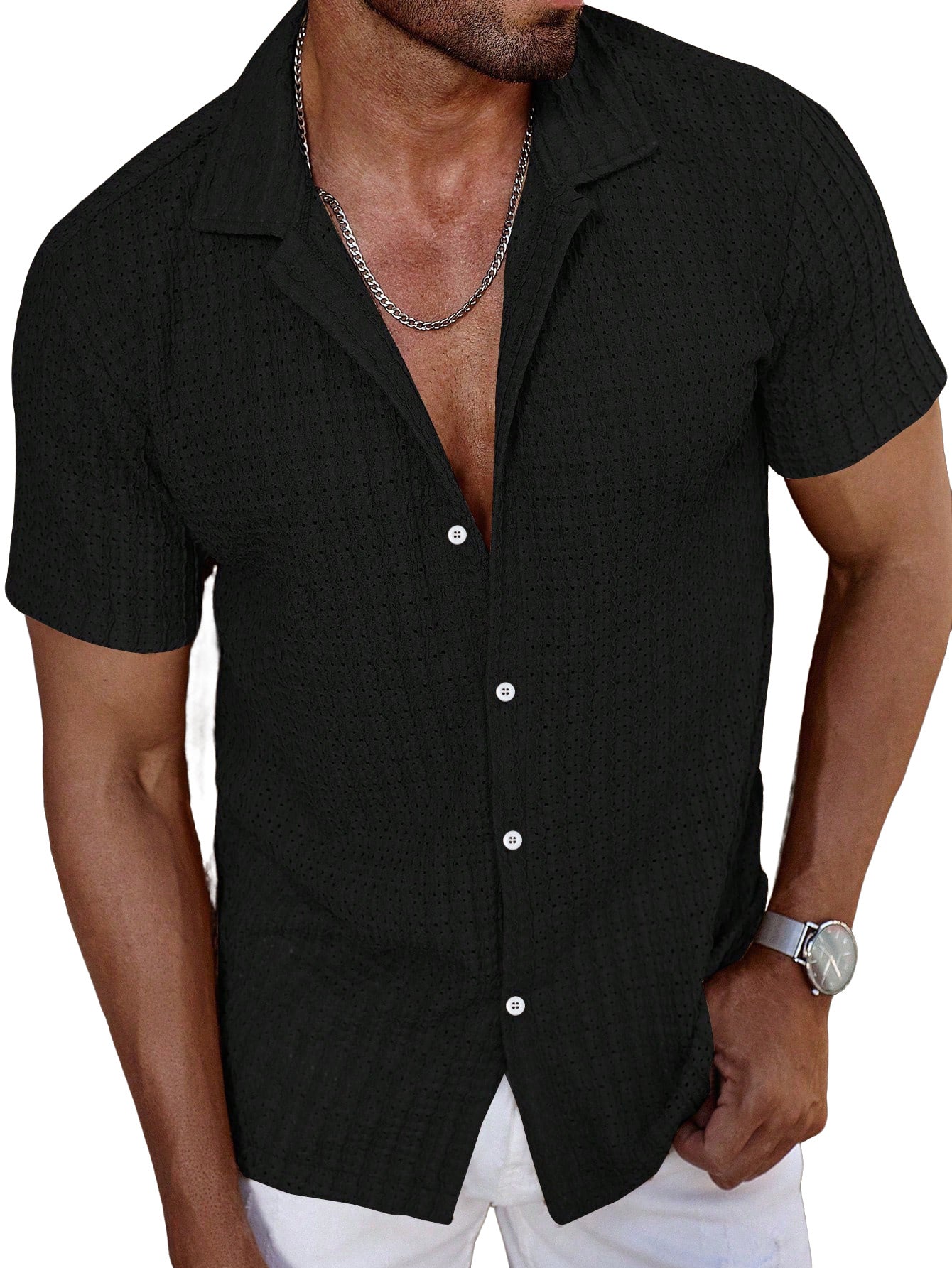 Men's Lapel-Button Shirt With Vent Holes Casual T-Shirt