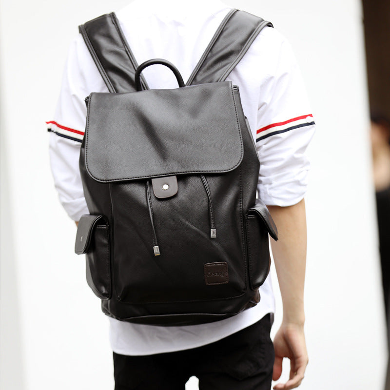 Double shoulder bag men's Korean style leather business trend flip flip backpack with fashion backpack, student bag, men's travel bag