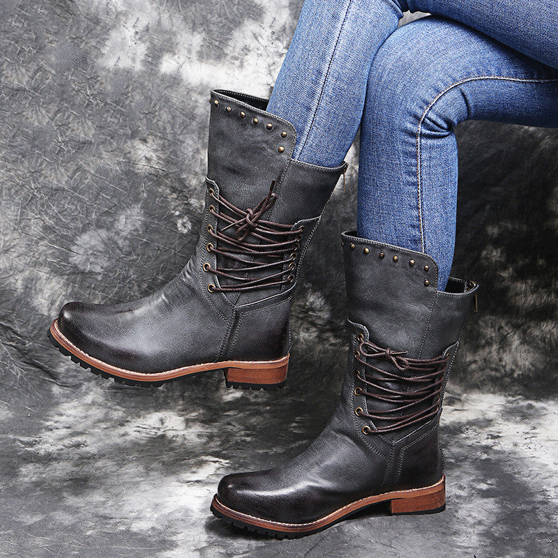 Large Size Low Heel Polished Women's Boots