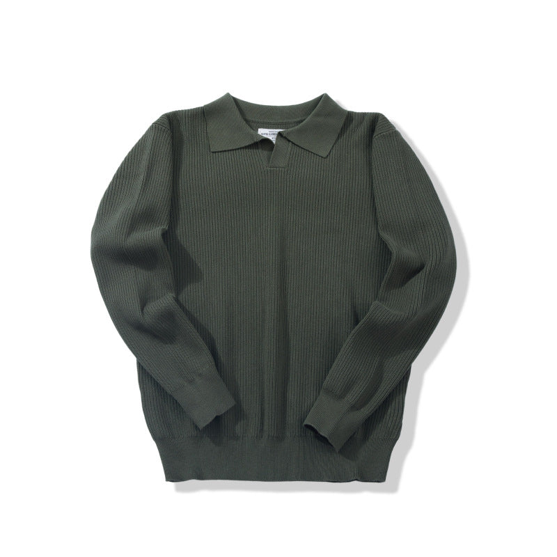 Braid Pattern Pure Cotton Lapel Thick Knitwear Sweater