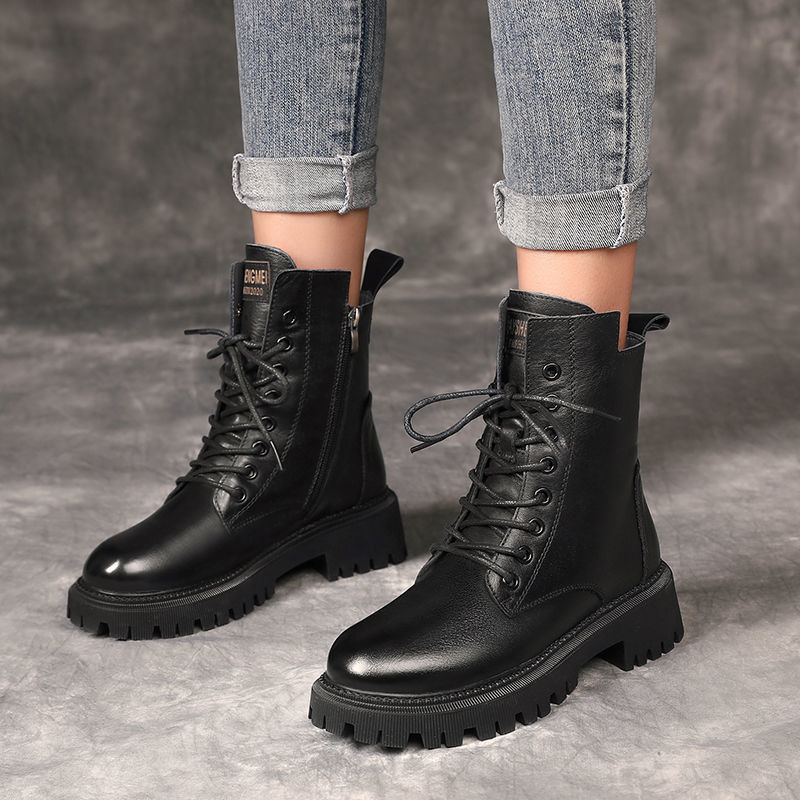 British Thick-soled Lace and Velvet Mid-cut Knight Boots
