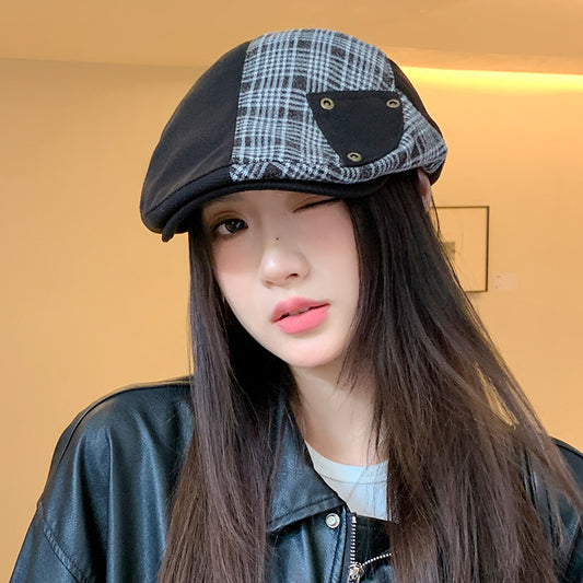 British Retro Plaid Stitching Advance Hats Make Your Face Look Smaller