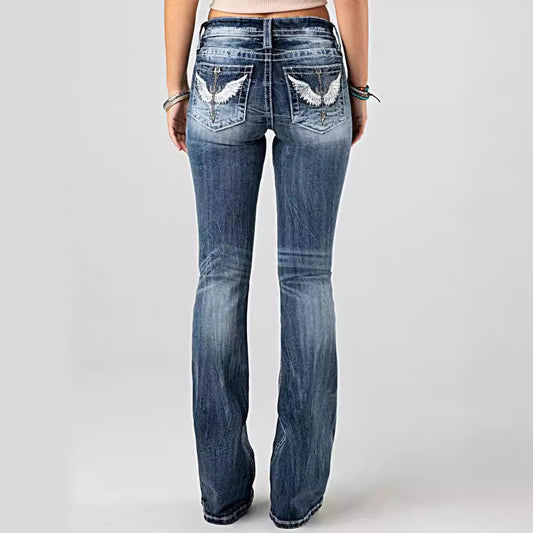 European And American Ladies Heavy Industry Washing Stretch Denim Trousers