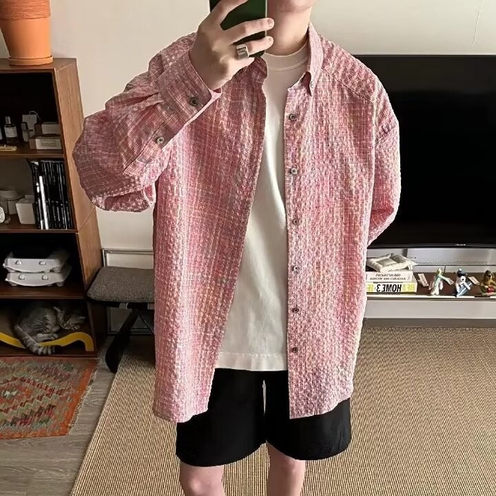 Men's Retro Loose Casual Plaid Shirt