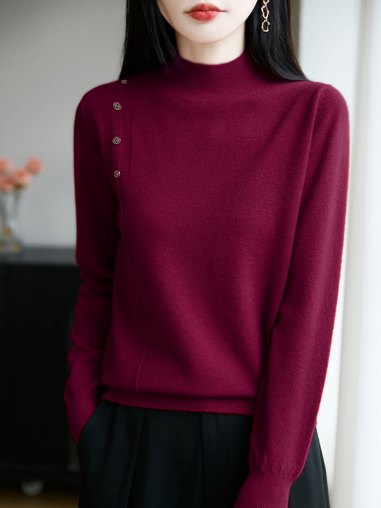 Semi-high Collar Knitted Women's Innerwear Base Sweater