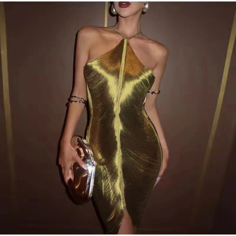 Euro-American Cross-Border Fashion Tassel Halterneck Backless Dress