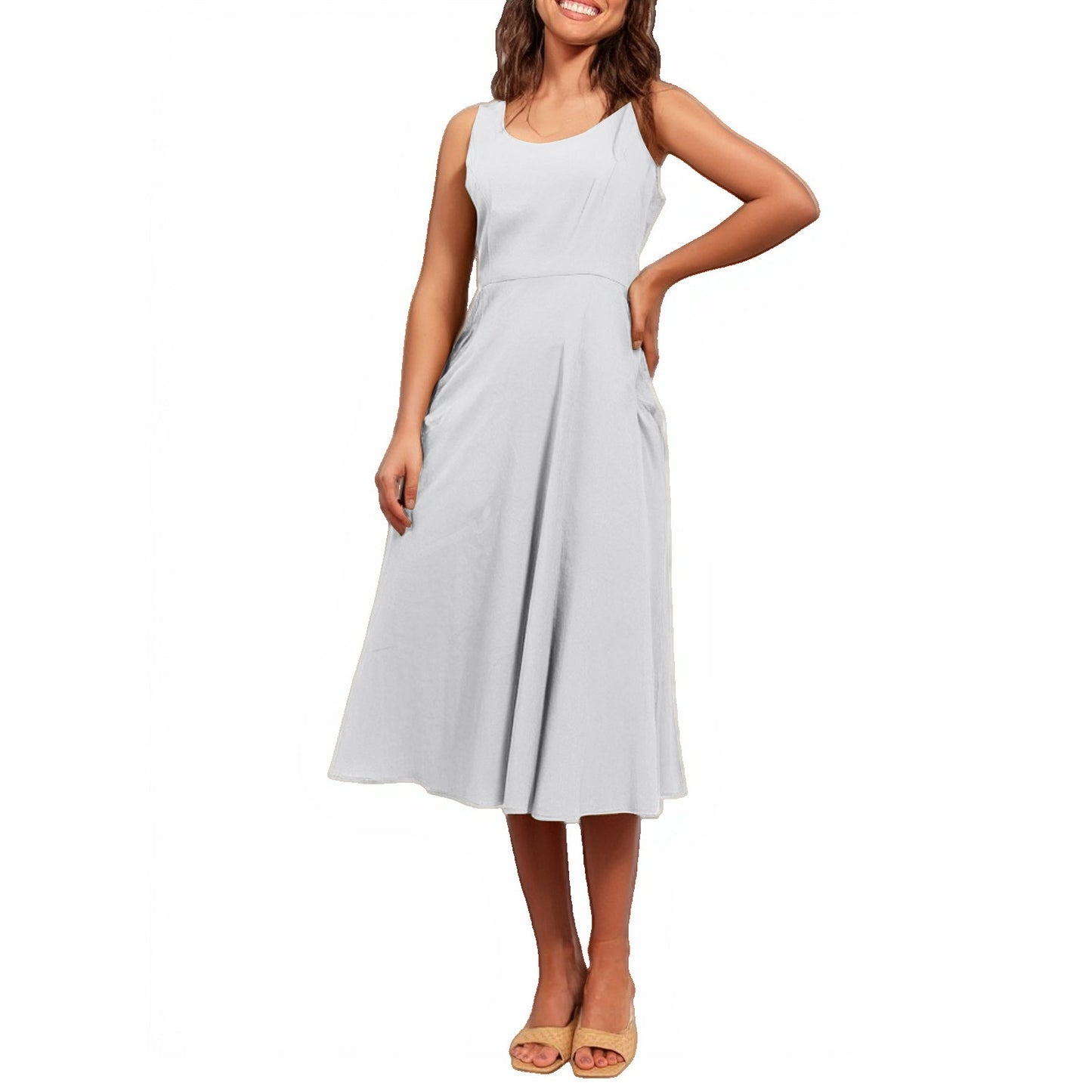 Pocketless Sleeveless Crew-Neck Elegant Womens Dress