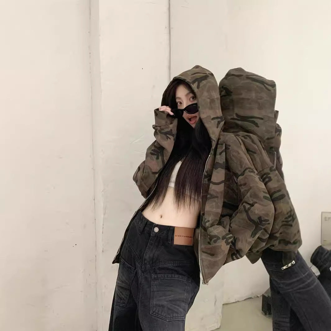 American Retro Camouflage Hoodie Coat