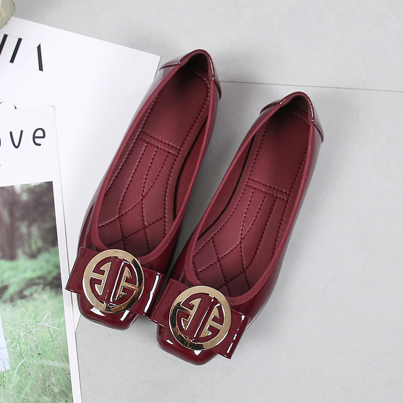 Women's Summer Korean Style Mom Square Toe Flats Plus Size Doug Shoes