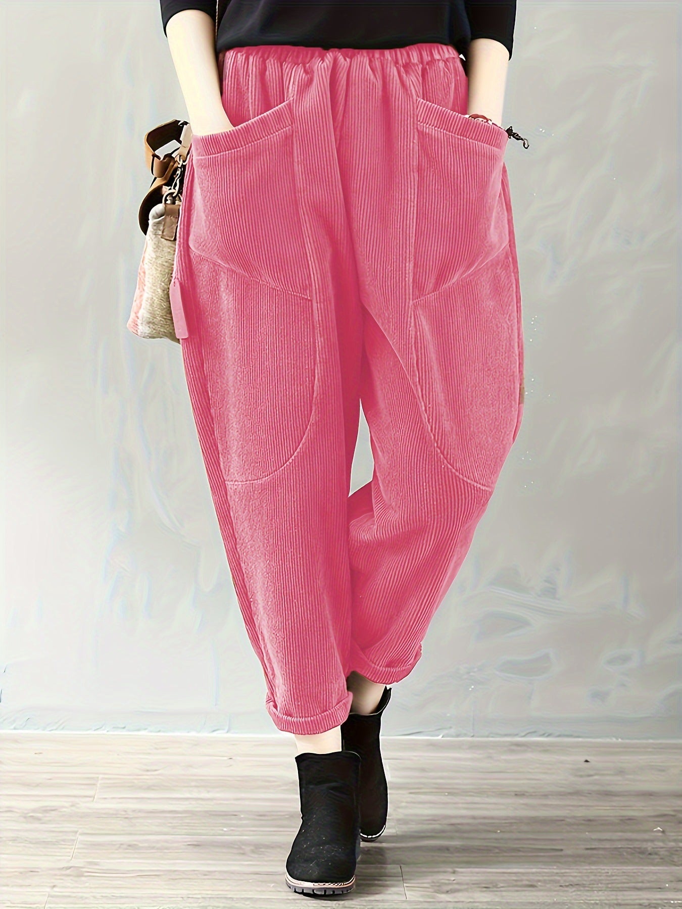 Autumn And Winter Elastic Waist Large Size Fashion Corduroy Loose Pants
