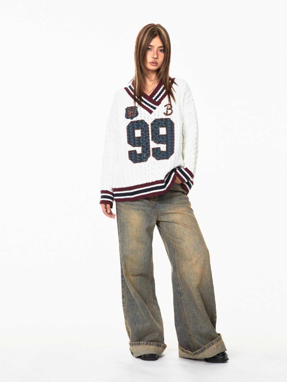 Jacquard Autumn And Winter Loose Idle Style Knitted Top