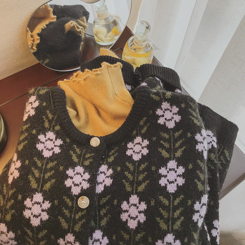 New Thickened Loose Retro Jacquard Sweater Cardigan